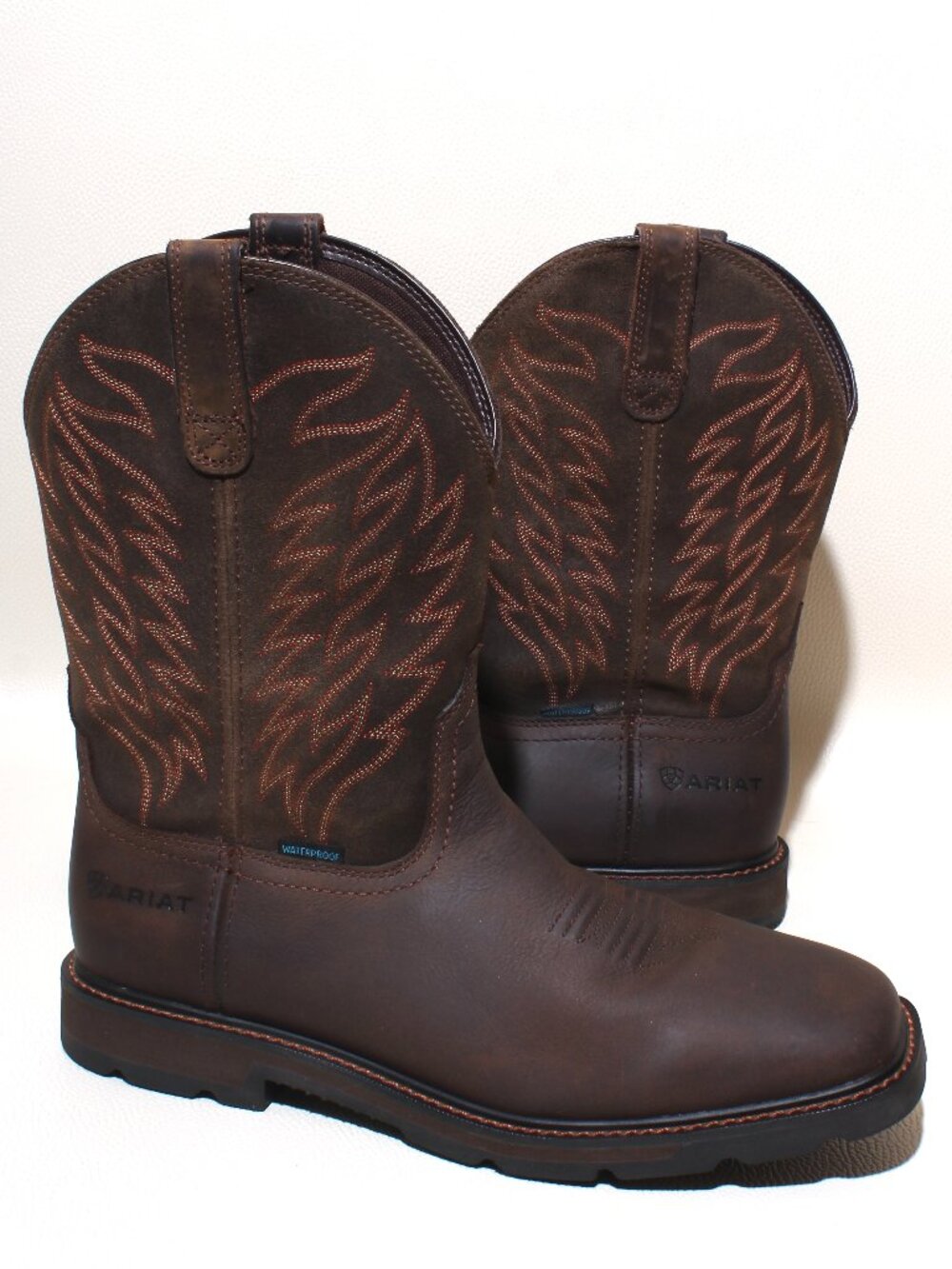 Mens Ariat Boots Size 12 D Groundbreaker H2O Brown Leather Waterproof Work Boot